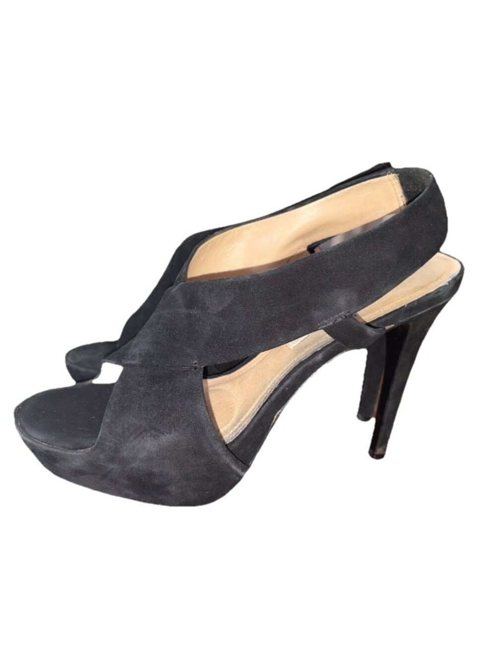 Diane von Furstenberg Women’s Black Suede Strappy Slingback Open Toe Sz. 9-READ